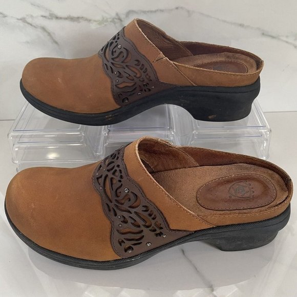 Ariat Clogs Brown Tan Leather Mules Slip On Womens Style 21435 Size 8 B - Picture 2 of 12